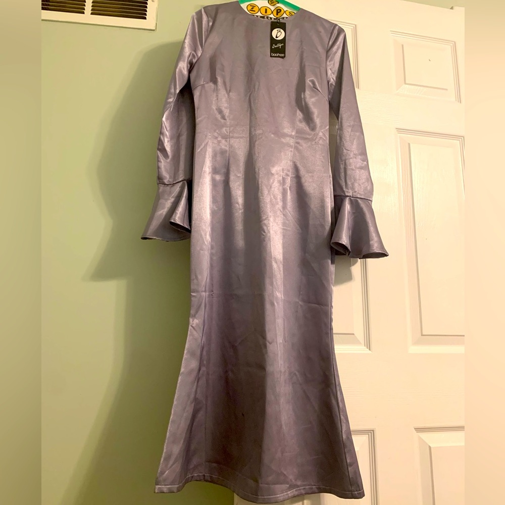 Satin modest dress in color silver. Brand new, never worn.